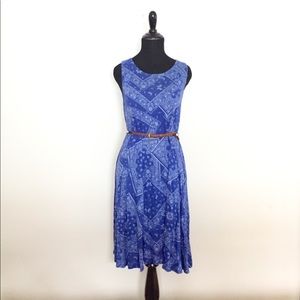 Paisley blue trapeze summer cotton dress